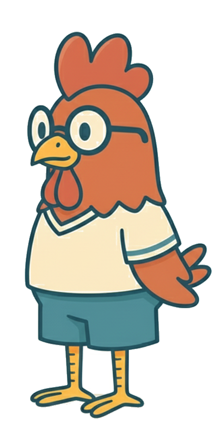 Coqpit, la mascotte de La Petite Data, tournée vers le texte de présentation